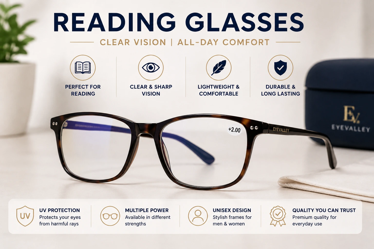 Premium Reading Glasses for Comfortable Vision | EyeValley