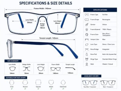 ACE TR04 Premium TR90 Rectangular Eyeglasses Frame with Navy Blue Transparent TR90 Material at EyeValley Bangladesh