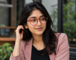 Woman wearing ACE TR05 Crystal Red eyeglasses