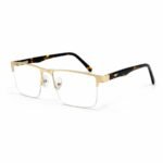 Optical EV2K-0013 Gold Semi Rimless Rectangle Metal Eyeglasses with Tortoise Temples and Prescription Lens Option