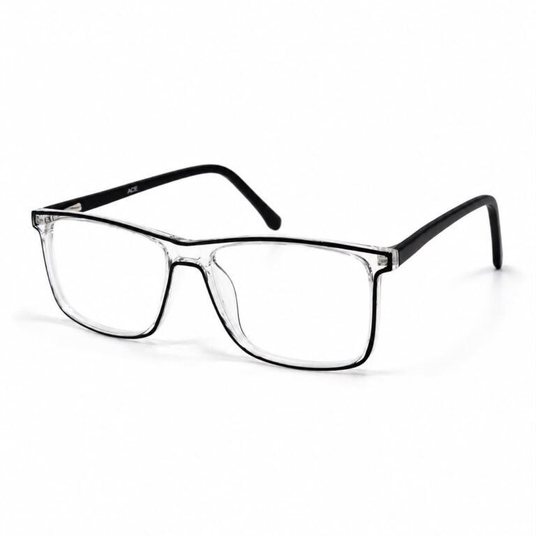 Optical EV2K-0002 Classic Rectangle Full Rim Eyeglasses in Clear Black with a black inner line and matte black acetate temples