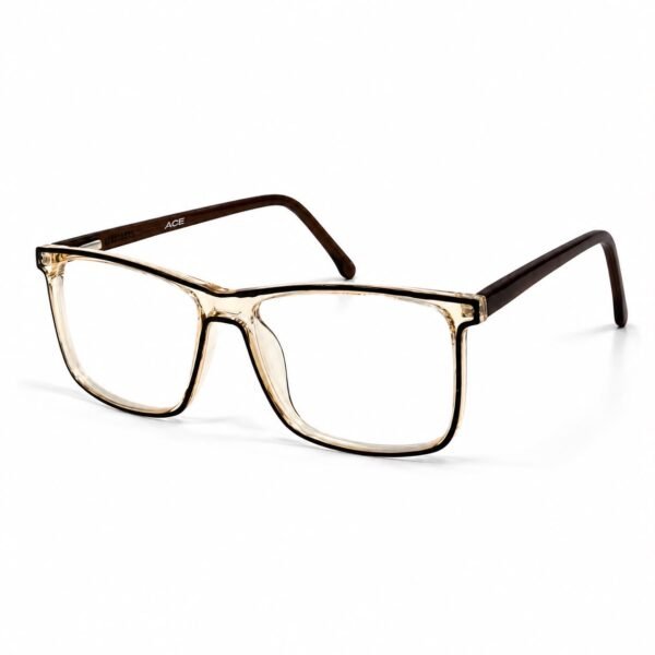 Optical EV2K-0002 Classic Rectangle Full Rim Eyeglasses in Champagne Brown with a warm champagne front, dark inner line and brown temples