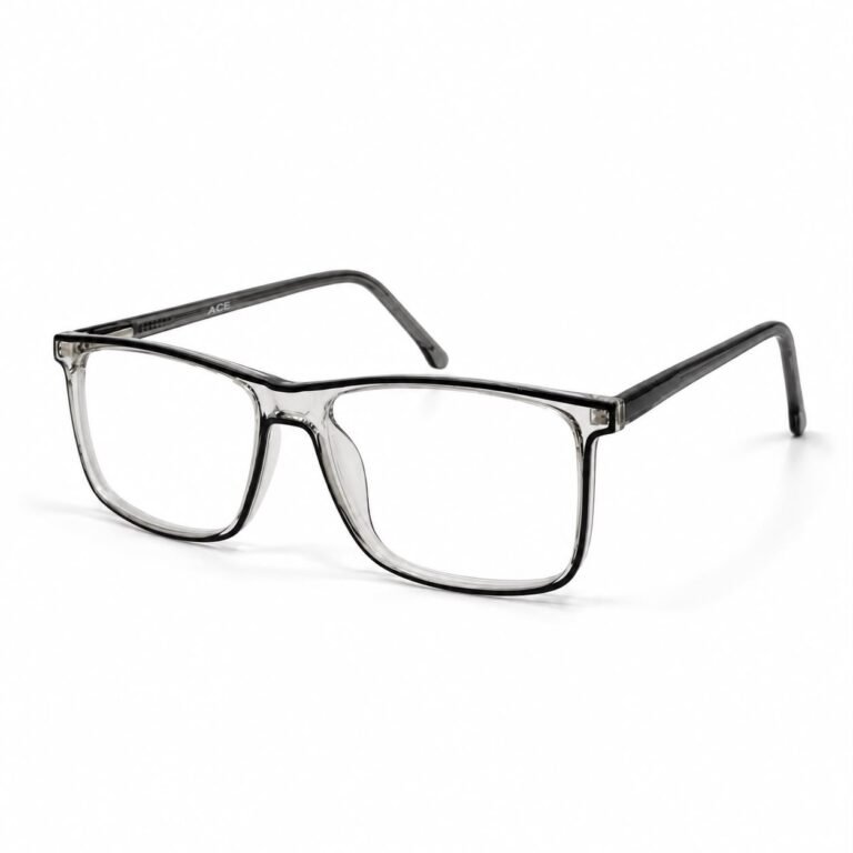 Optical EV2K-0002 Classic Rectangle Full Rim Eyeglasses in Crystal Grey with a smoky grey front and translucent grey temples