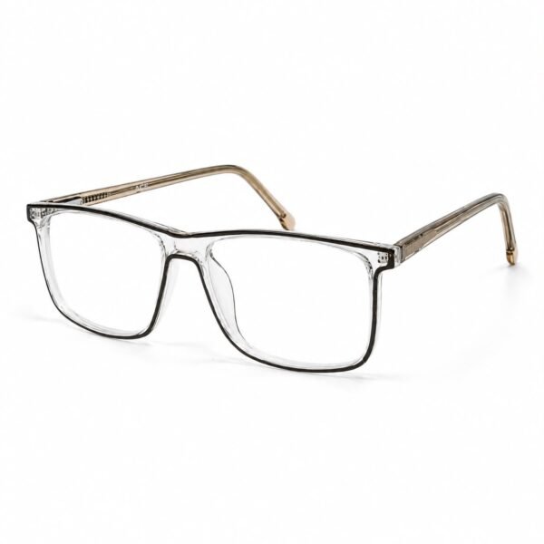 Optical EV2K-0002 Classic Rectangle Full Rim Eyeglasses in Clear Taupe with a crystal front, dark inner line and translucent taupe temples