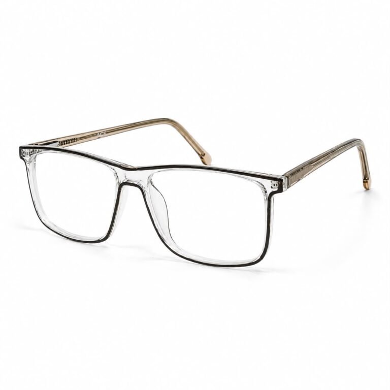 Optical EV2K-0002 Classic Rectangle Full Rim Eyeglasses in Clear Taupe with a crystal front, dark inner line and translucent taupe temples