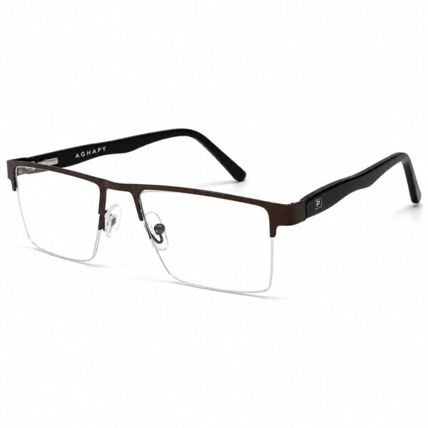 Optical EV2K-0133 Premium Half Rim Rectangle Stainless Steel Eyeglasses | Lightweight Business Optical Frame | EyeValley Bangladesh