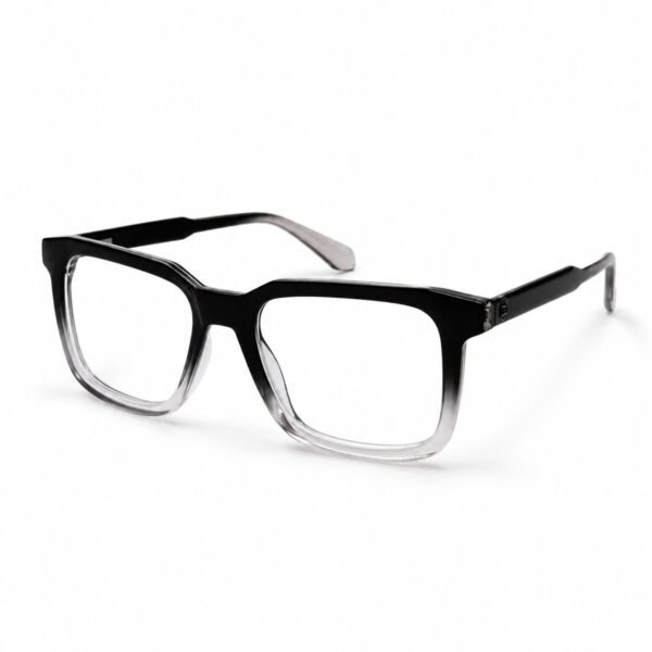 Optical EV2K-0026 Bold Square Full Rim Eyeglasses in Black Clear Gradient with black top rim fading into a clear lower rim and wide temples