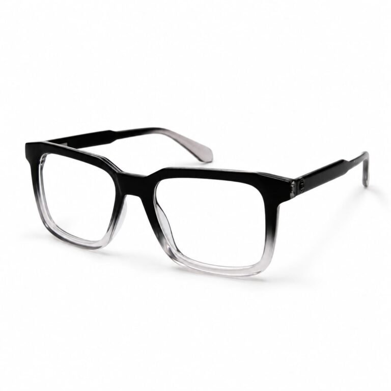 Optical EV2K-0026 Bold Square Full Rim Eyeglasses in Black Clear Gradient with black top rim fading into a clear lower rim and wide temples