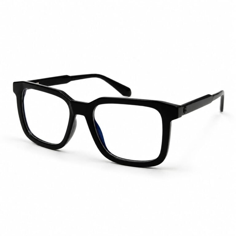 Optical EV2K-0026 Bold Square Full Rim Eyeglasses in Glossy Black with shiny acetate front and wide temples