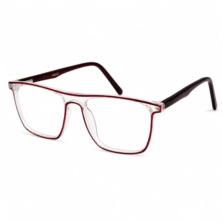 Optical EV2K-0003 Flat-Top Rectangle Full Rim Eyeglasses in Clear Burgundy with a deep burgundy inner line and matching temples