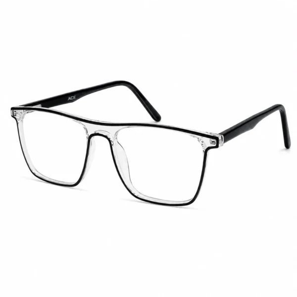 Optical EV2K-0003 Flat-Top Rectangle Full Rim Eyeglasses in Clear Black with a black inner line and glossy black acetate temples