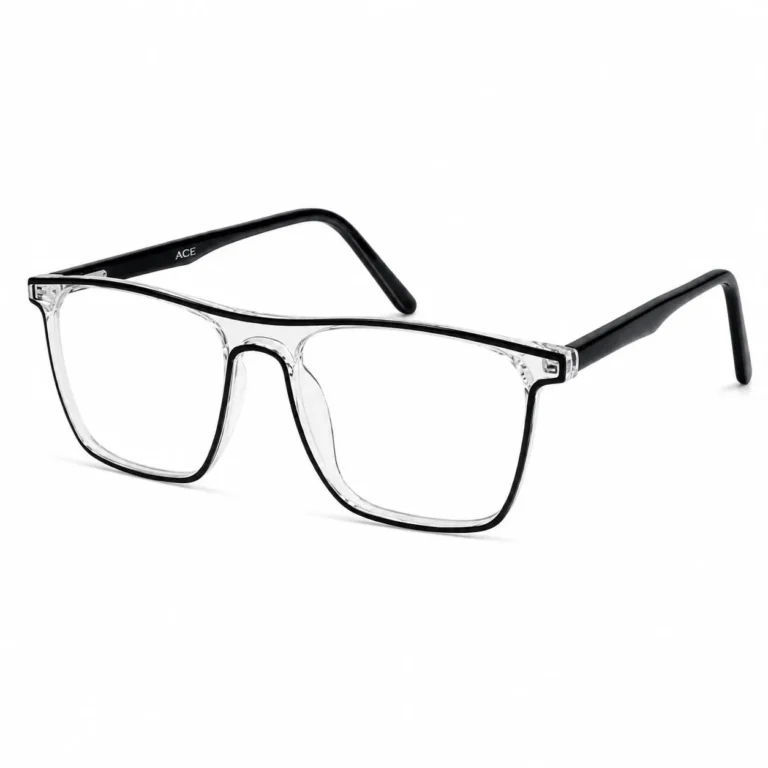 Optical EV2K-0003 Flat-Top Rectangle Full Rim Eyeglasses in Clear Black with a black inner line and glossy black acetate temples