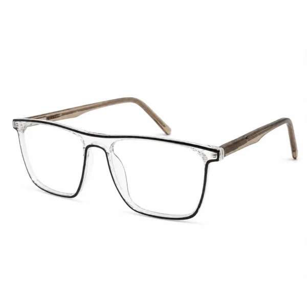 Optical EV2K-0003 Flat-Top Rectangle Full Rim Eyeglasses in Clear Taupe with a crystal front, black inner line and translucent taupe temples