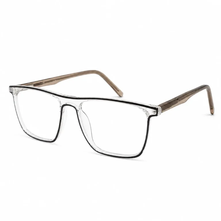 Optical EV2K-0003 Flat-Top Rectangle Full Rim Eyeglasses in Clear Taupe with a crystal front, black inner line and translucent taupe temples