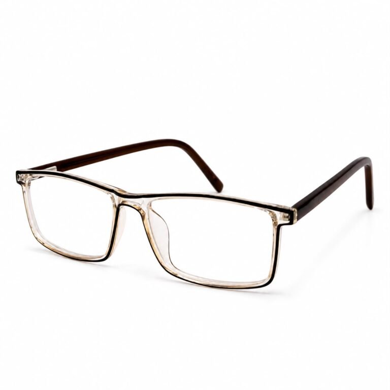 Optical EV2K-0005 Wide Rectangle Full Rim Eyeglasses in Champagne Brown with a warm champagne front, dark brown inner line and brown temples