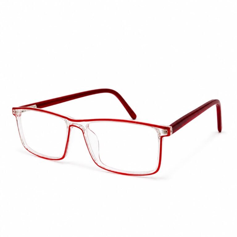 Optical EV2K-0005 Wide Rectangle Full Rim Eyeglasses in Clear Red with a bright red inner line and glossy red acetate temples