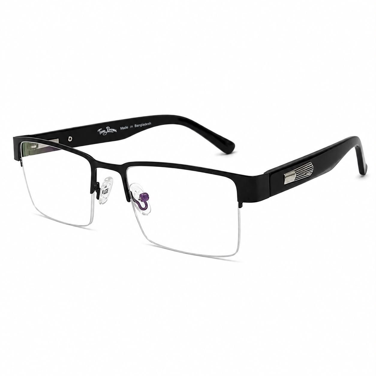 optical-ev2k-0018-semi-rimless-rectangle-metal-optical-frame-front-right-45 Optical EV2K-0140 Half-Rim Executive Metal Eyeglasses | Eye Valley - Image 1