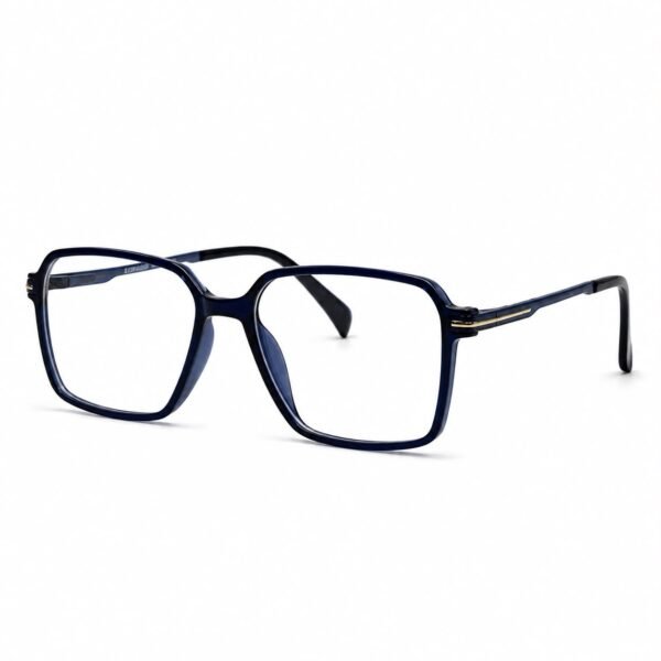 Optical EV2K-0028 Modern Geometric Square Full Rim Eyeglasses in Crystal Navy Blue with deep navy front and gold striped hinge accent