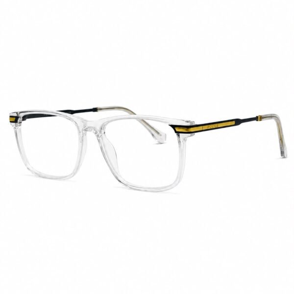 Optical EV2K-0029 Classic Square Full Rim Eyeglasses in Crystal Clear with transparent front, clear temple tips and gold-tone temple plate