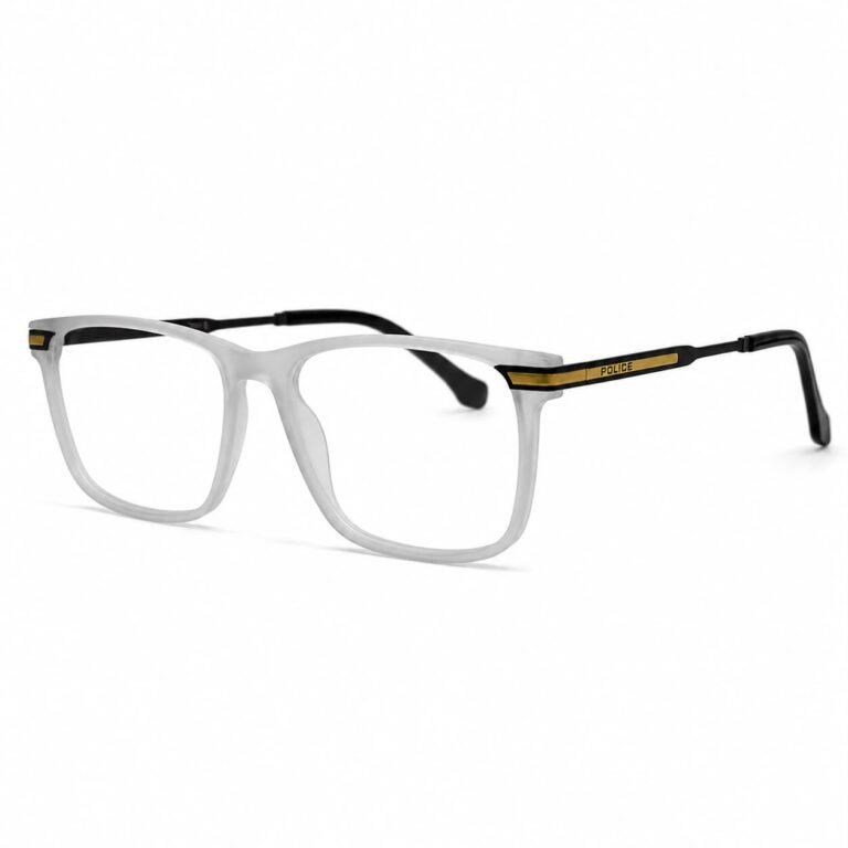 Optical EV2K-0029 Classic Square Full Rim Eyeglasses in Matte Frosted Clear with frosted front and black metal temples with gold-tone plate