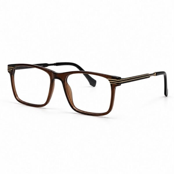 Optical EV2K-0030 Modern Square Full Rim Eyeglasses in Crystal Brown with translucent brown front and gold triple-stripe metal temples