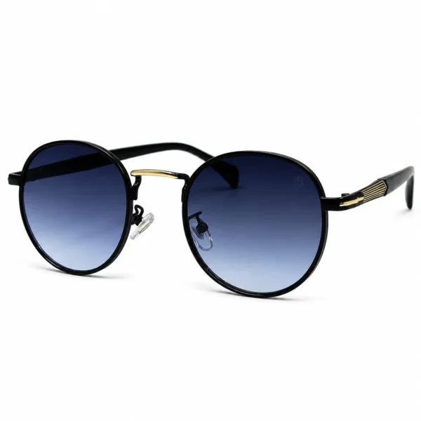 Classic round dark tinted sunglasses with metallic full rim bridge for men and women.