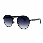 Classic round dark tinted sunglasses with metallic full rim bridge for men and women.
