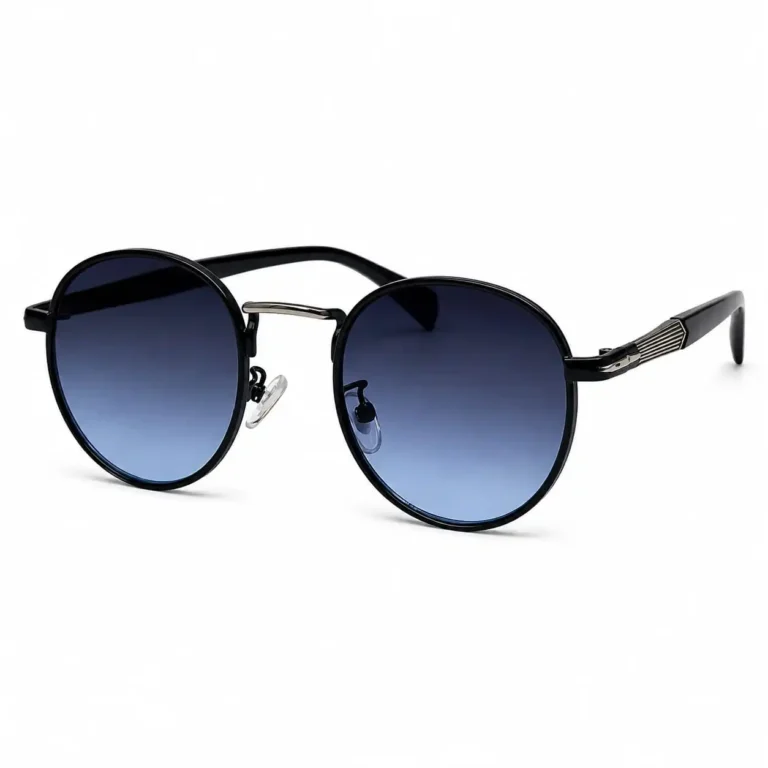 Classic round dark tinted sunglasses with metallic full rim bridge for men and women.