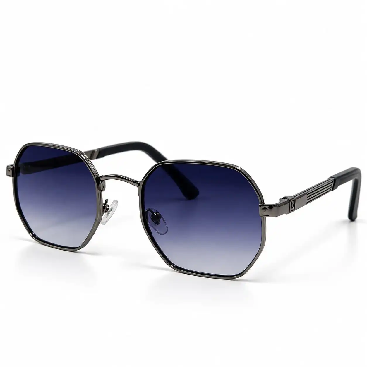 Eye-Valley-0025-gunmetal-blue-gradient-hexagonal-sunglasses Eye Valley EV2K-0025 Gunmetal Hexagonal Sunglasses with Gradient Blue Lenses