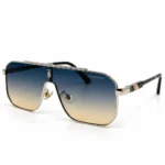 Eye Valley EV2K-0026 Silver Metal Flat-Top Shield Sunglasses with Blue Yellow Sunset Gradient Lens