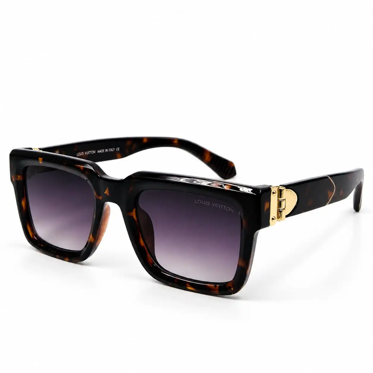 Eye-Valley-0027-tortoiseshell-gold-hinge-gradient-sunglasses Eye Valley EV2K-0027 Tortoiseshell Chunky Square Sunglasses with Gold Metal Hinge and Purple Gradient Lenses