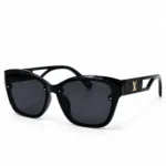 Eye Valley EV2K-0029 Solid Black Oversized Butterfly Sunglasses with Gold LV Monogram Cutout Temple Details