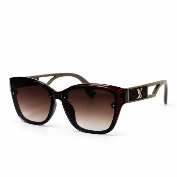 Eye Valley EV2K-0029 Dark Burgundy Oversized Square Sunglasses with Gold Logo Cutout Temples
