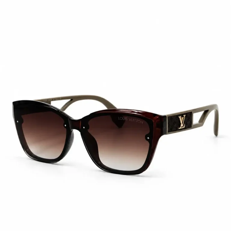 Eye Valley EV2K-0029 Dark Burgundy Oversized Square Sunglasses with Gold Logo Cutout Temples