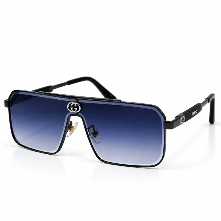 Eye Valley EV2K-0030 Matte Black Metal Flat-Top Shield Sunglasses with Blue Gradient Lens and Silver Crest Accent