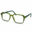 Translucent olive green geometric square glasses with clear lenses and integrated perforated side shields, angled on a white background.