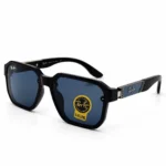 Sunglass 896056 Bold Geometric Sunglasses for Men in Glossy Black with Silver Hinge Accents and Dark Tinted Lenses
