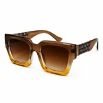 Sunglass EV2K-0032 Translucent Brown and Amber Gradient Thick Frame Sunglasses with Patterned Temples