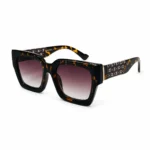 Sunglass EV2K-0032 Tortoiseshell Thick Frame Oversized Square Sunglasses with Monogram Patterned Temples