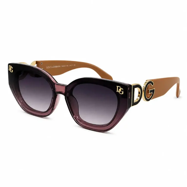 Sunglass EV2K-0033 Translucent Burgundy Frame Sunglasses with Tan Amber Temples and Gold DG Logo