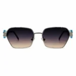 Eye Valley EV2K-0035 Gold Metal Hexagonal Sunglasses with Dark Blue Temples and Grey Gradient Lenses