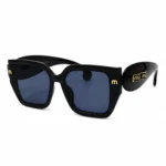 Eye Valley EV2K-0036 Solid Black Square Sunglasses with Gold Temple Details