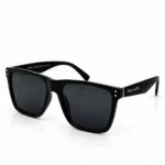 Sunglass CA6000S Classic Square Sunglasses in Glossy Black with Dark Grey Lenses and Twin Rivet Accents
