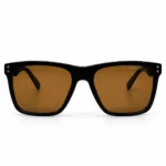 Front View of Sunglass CA6000S Classic Square Sunglasses in Matte Black with Brown Tinted Lenses and Twin Rivets