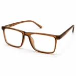 Optical EV2K-0008 Modern Rectangle Full Rim Eyeglasses in Crystal Brown with a warm translucent acetate frame