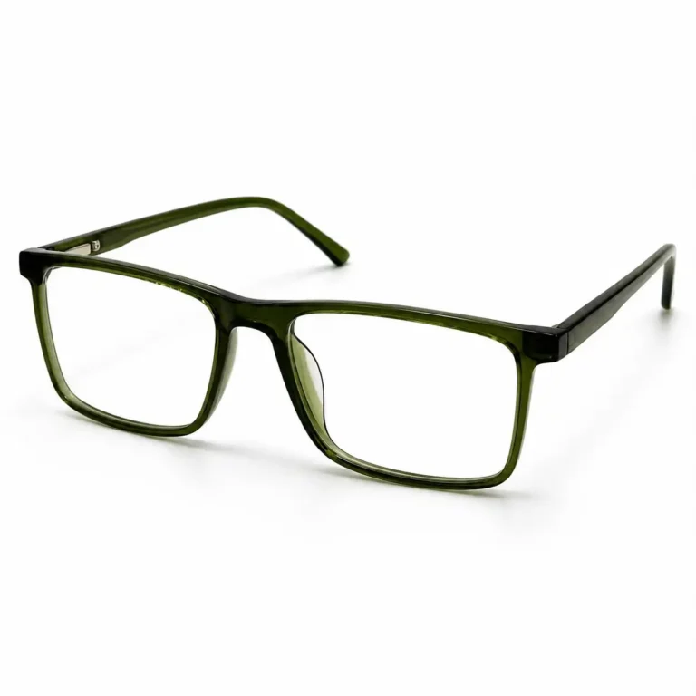 Optical EV2K-0008 Modern Rectangle Full Rim Eyeglasses in Crystal Olive Green with slim acetate temples and metal hinge accent