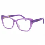 Optical EV2K-0081 Modern Cat Eye Full Rim Eyeglasses in Crystal Purple with a vivid translucent frame and gold-tone temple plate