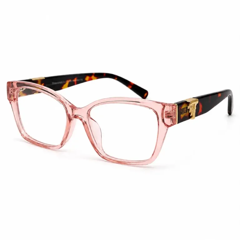 Optical EV2K-0088 Gold Accent Temple Square Butterfly Eyeglasses in Translucent Pink