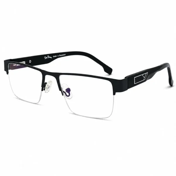 Optical EV2K-0048 Rectangular Half Rim Metal Eyeglasses in Gunmetal with Geometric Temple Detail