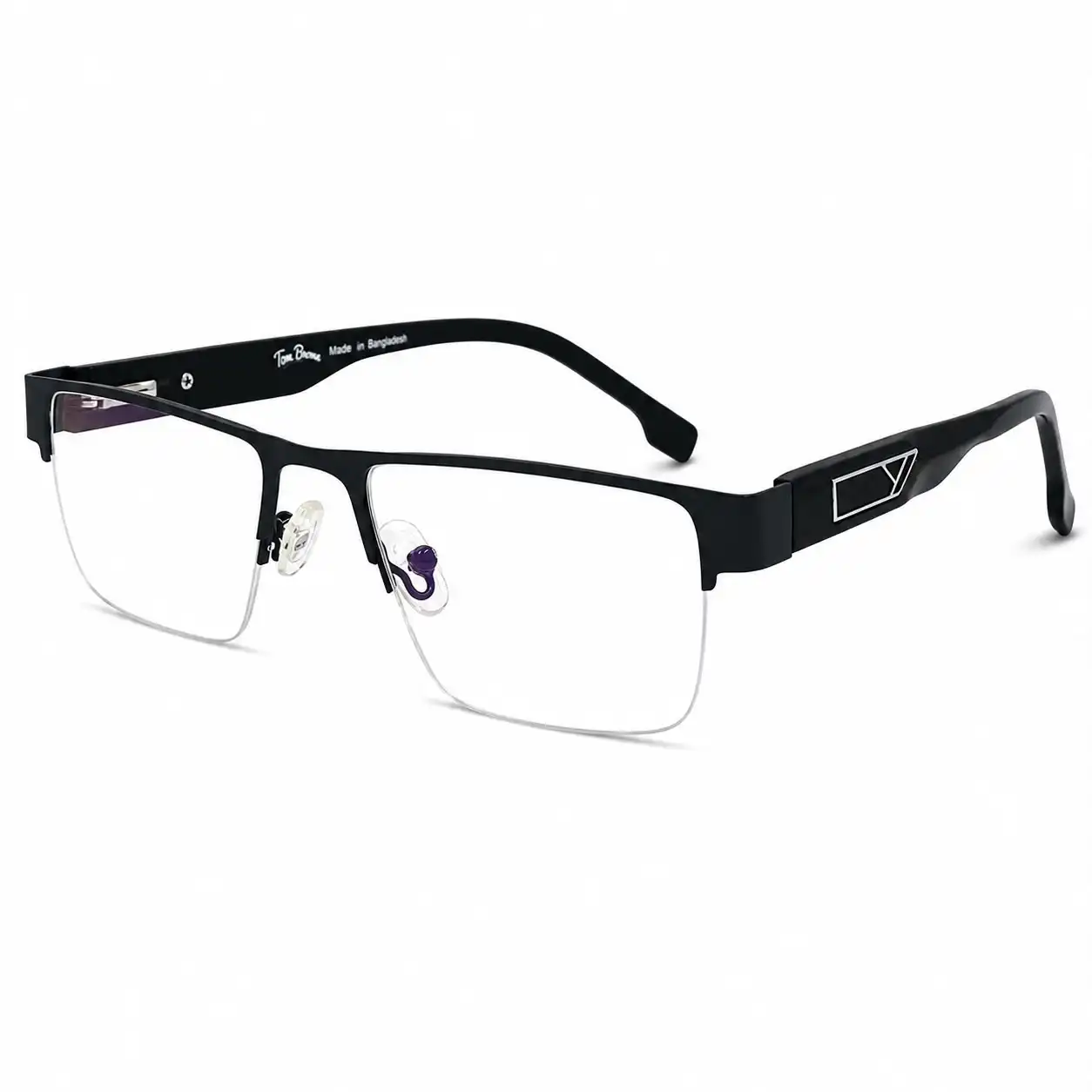 optical-ev2k-0131-gunmetal-half-rim-eyeglasses-detail Optical EV2K-0131 Rectangular Half Rim Metal Eyeglasses in Gunmetal with Geometric Temple Detail